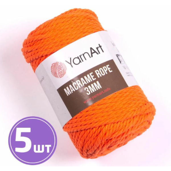 

Пряжа YarnArt Macrame rope 3 мм 800, апельсин, 5 шт. по 250 г, Оранжевый