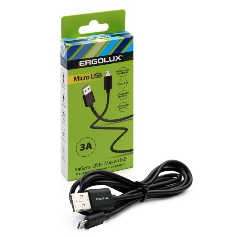 Кабель USB ELX-CDC01-C02 USB-Micro USB 3А 1.2м зарядка+передача данных коробка черн. ERGOL