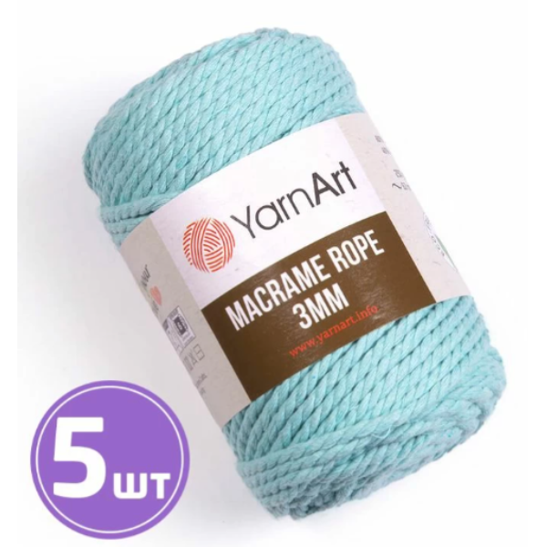 

Пряжа YarnArt Macrame rope 3 мм 775, водолей, 5 шт. по 250 г, Голубой