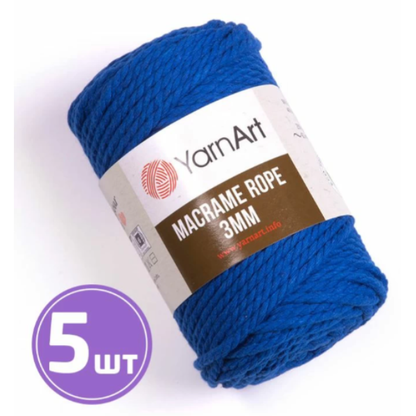 

Пряжа YarnArt Macrame rope 3 мм 772, василек, 5 шт. по 250 г, Синий