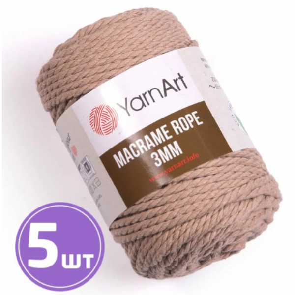 

Пряжа YarnArt Macrame rope 3 мм 768, речной песок, 5 шт. по 250 г, Коричневый