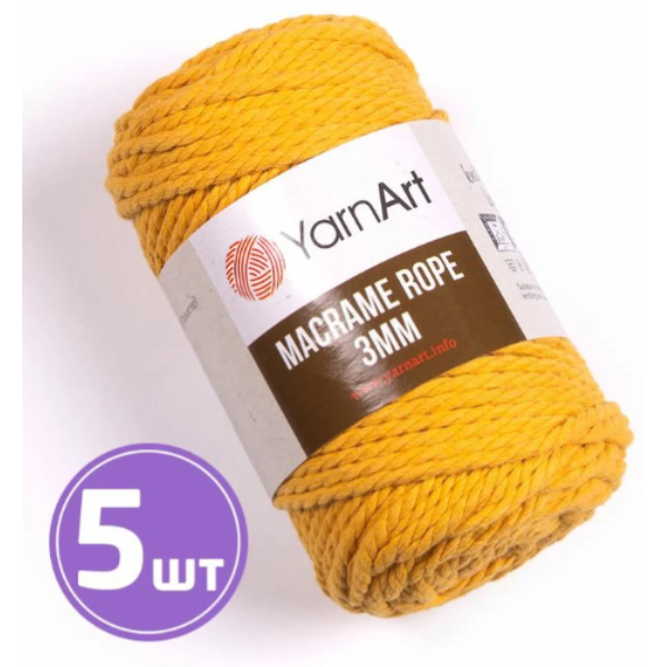 

Пряжа YarnArt Macrame rope 3 мм 764, дыня, 5 шт. по 250 г, Желтый
