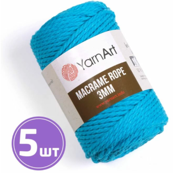 

Пряжа YarnArt Macrame rope 3 мм 763, аква, 5 шт. по 250 г, Голубой