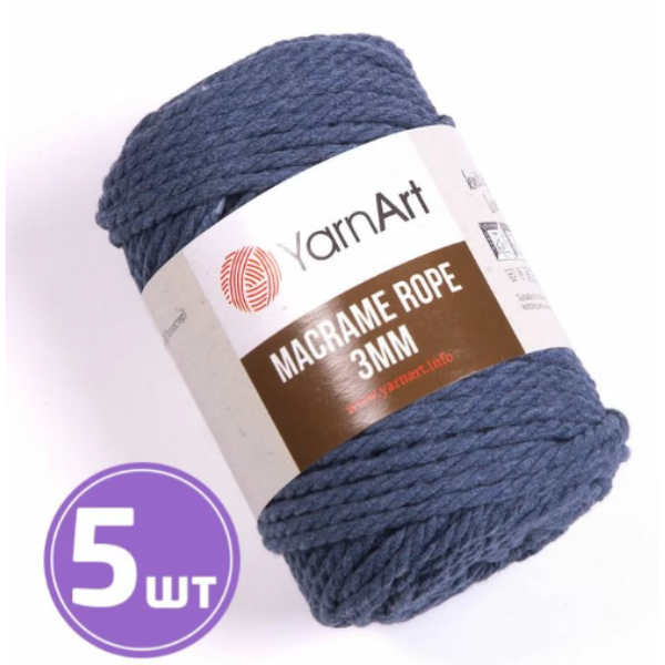 

Пряжа YarnArt Macrame rope 3 мм 761, синий меланж, 5 шт. по 250 г