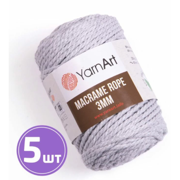 

Пряжа YarnArt Macrame rope 3 мм 756, светло-серый меланж, 5 шт. по 250 г