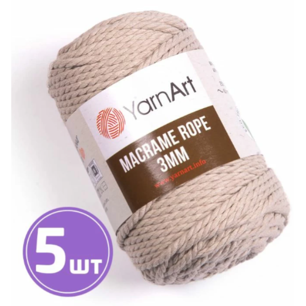 

Пряжа YarnArt Macrame rope 3 мм 753, жемчуг, 5 шт. по 250 г, Коричневый