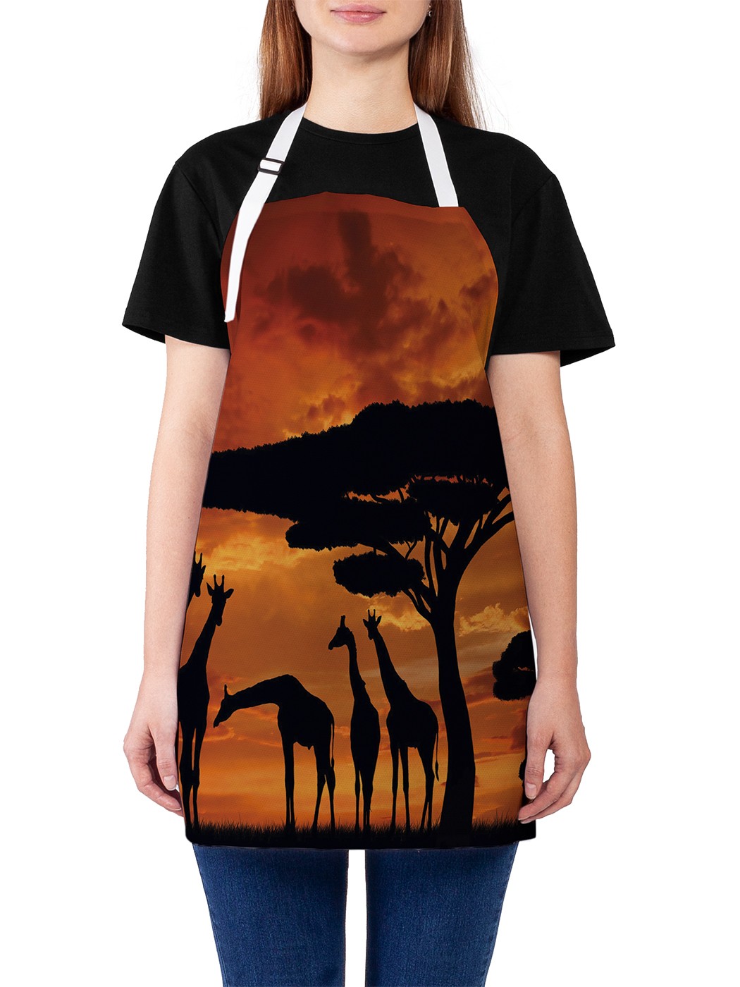 

Фартук женский JoyArty для готовки "Жирафы встречают вечер", универсальный размер, Белый