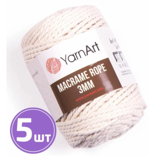 

Пряжа YarnArt Macrame rope 3 мм 752, суровый, 5 шт. по 250 г, Белый