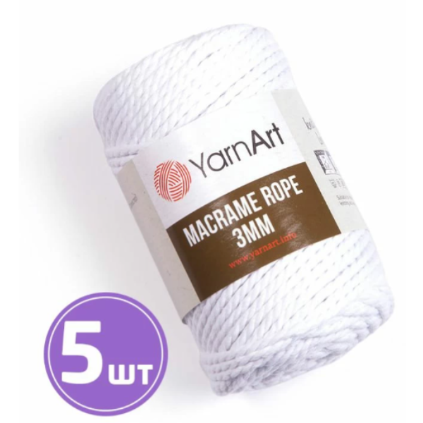 

Пряжа YarnArt Macrame rope 3 мм 751, ультрабелый, 5 шт. по 250 г, Белый