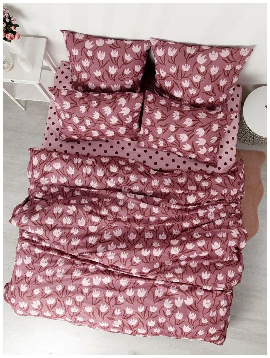 Простыня на резинке Ночь Нежна Горох (бордо) 70717-1 Поплин 180х200х20 полоса новая