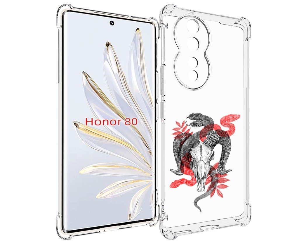 

Чехол MyPads змея в черепе рисунок для Honor 80, Прозрачный, Tocco