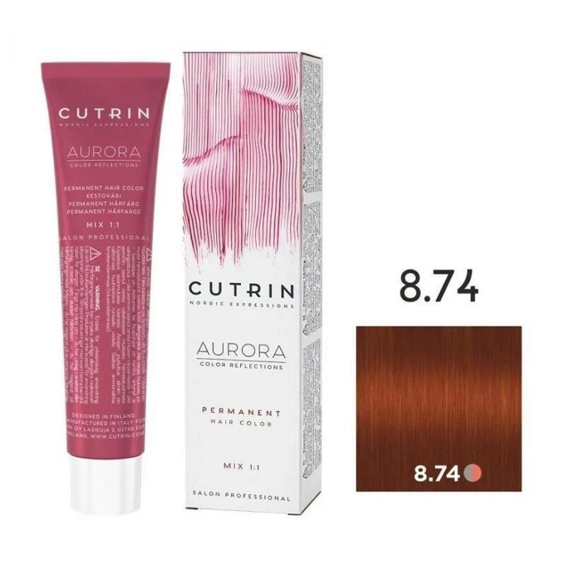 Краска для волос CUTRIN AURORA Permanent Hair Color 8.74 Карамель 60 мл проявитель cutrin aurora 6% 60 мл