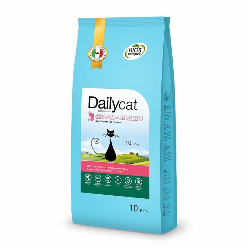 Сухой корм для кошек Dailycat Adult Steri lite курица с креветками, 10кг