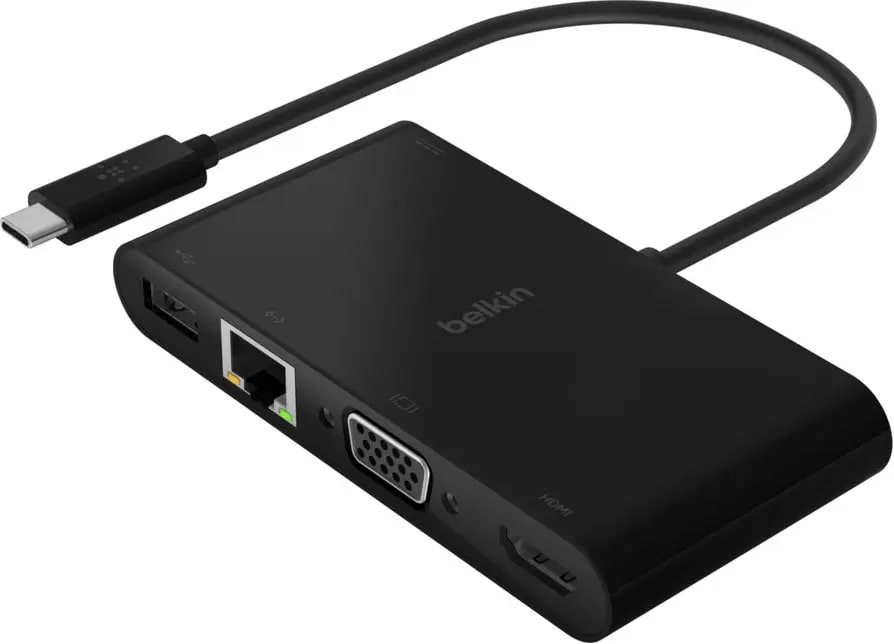 Адаптер Belkin USB-C на Ethernet, HDMI, VGA, USB-A,100 Вт, PD Black (AVC004btBK)