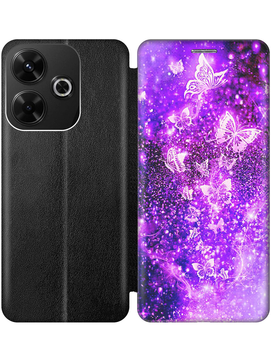 

Чехол-книжка на Xiaomi Redmi 13 / Redmi Note 13R, Poco M6 4g с принтом черный 808483, Черный;фиолетовый, 783988621
