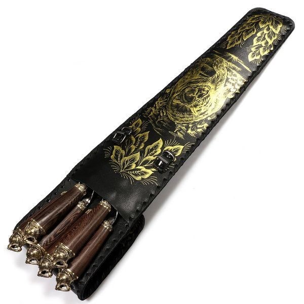 

Набор шампуров Саблезубый тигр 6 шт 450 мм в кожаном чехле, Саблезубый тигр