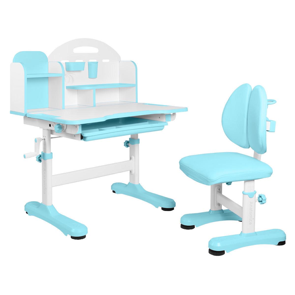 фото Комплект anatomica fiona парта, стул, надстройка, выдвижной ящик, голубой