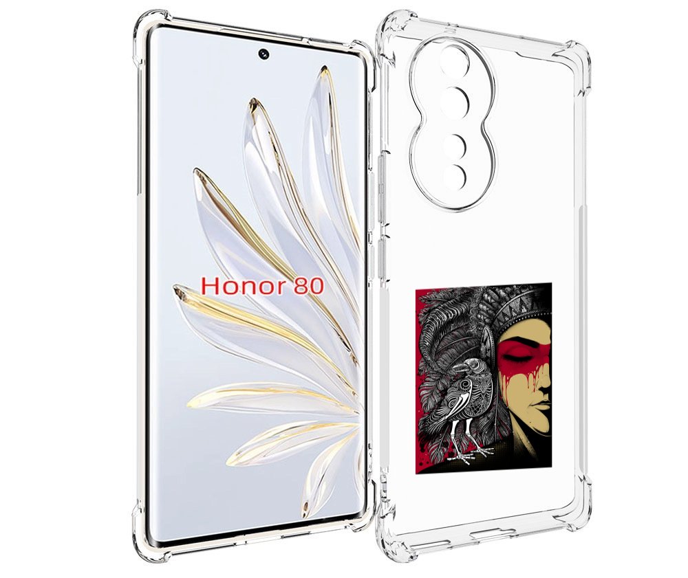 

Чехол MyPads девушка с вороном в абстракции для Honor 80, Прозрачный, Tocco