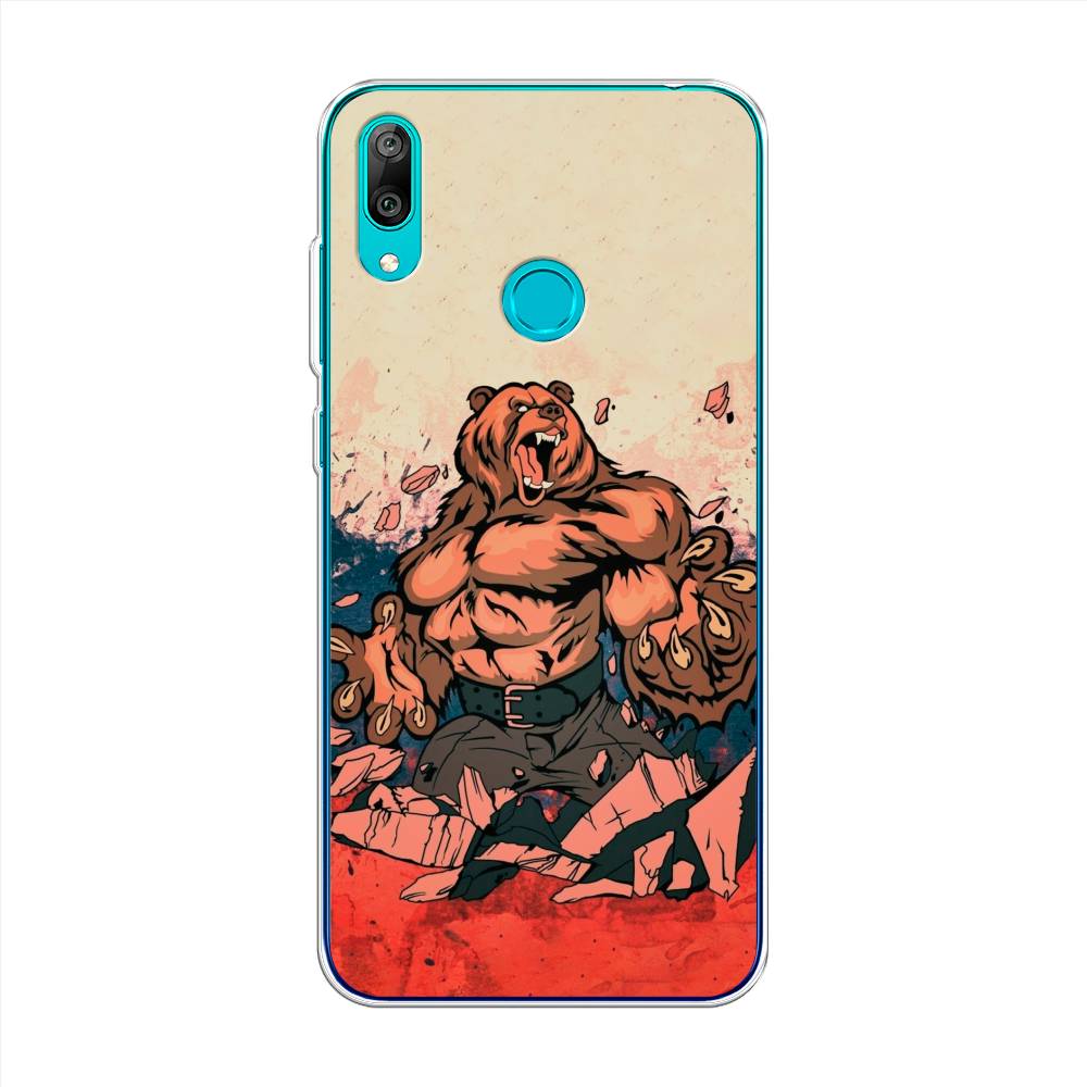 

Чехол Awog на Huawei Y7 2019 "Медведь с флагом РФ", Коричневый;синий;красный, 68450-2