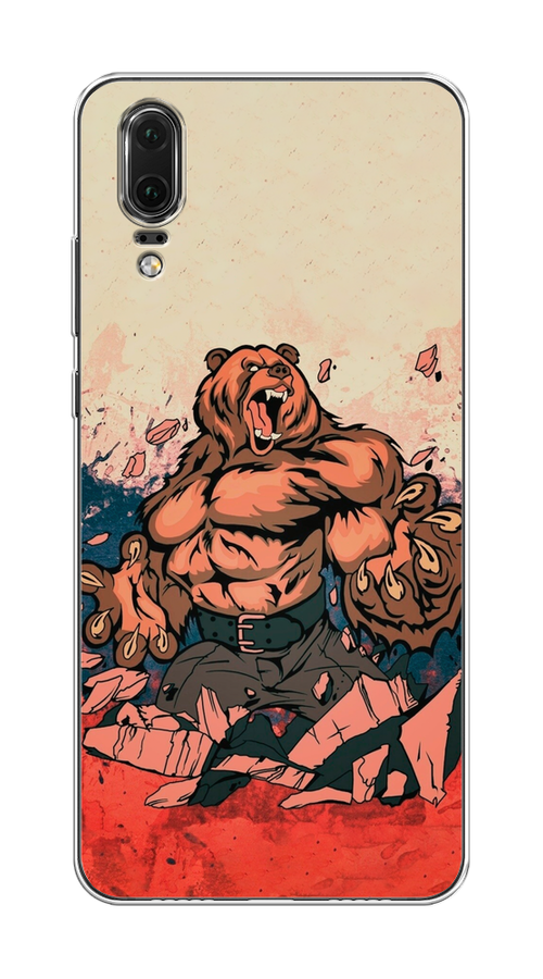 

Чехол Awog на Huawei P20 "Медведь с флагом РФ", Коричневый;синий;красный, 64350-2