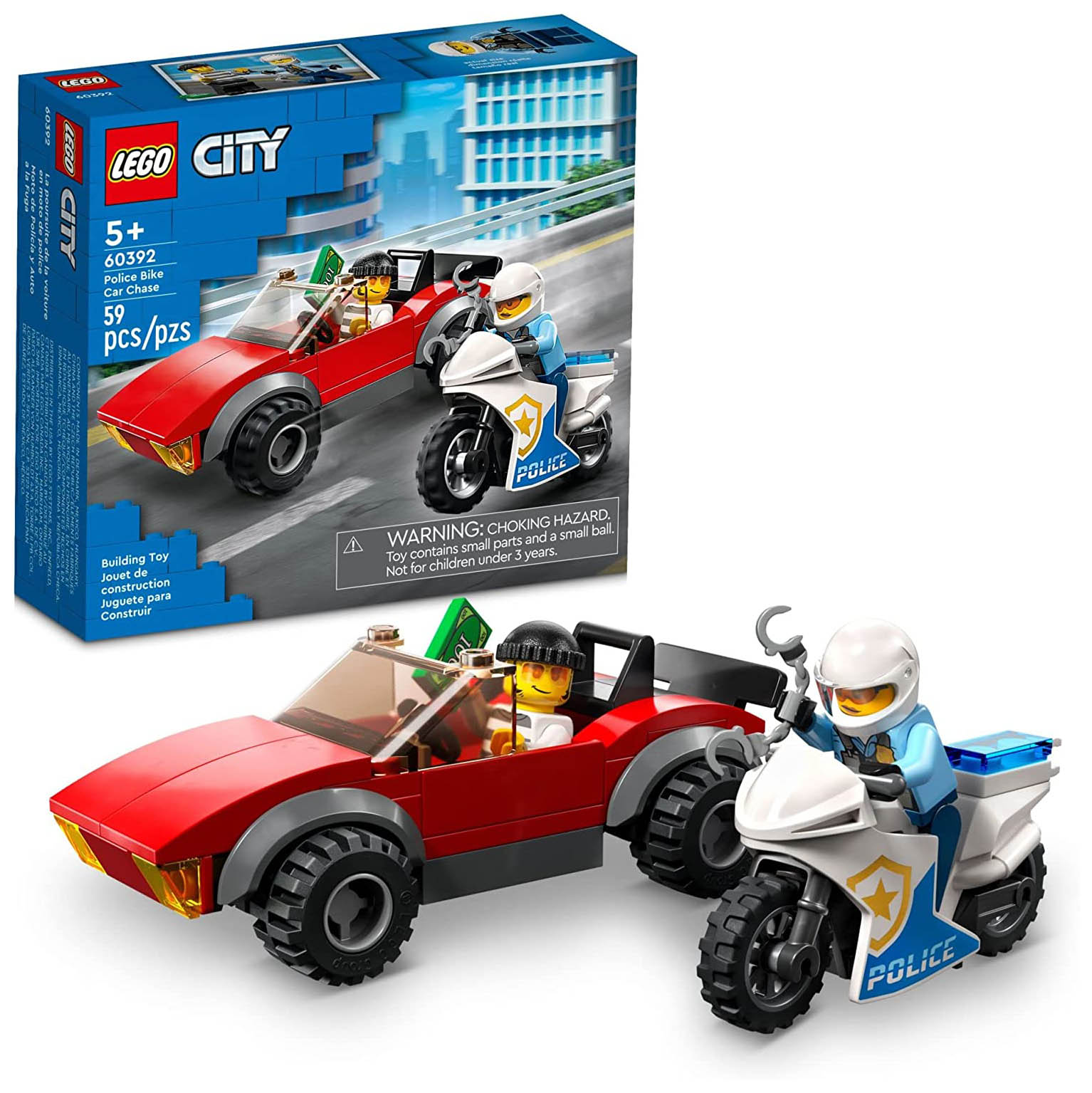 Конструктор LEGO City Полицейская погоня на байке, 59 деталей, 60392 конструктор lego city 60317 лего город полицейская погоня в банке