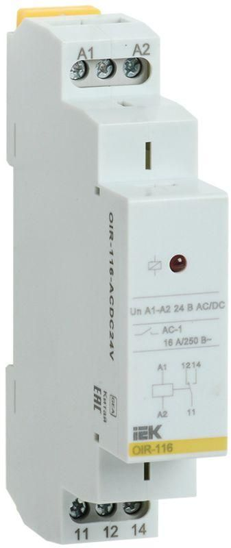 Реле промежуточное OIR 1 конт. (16А) 24В AC/DC IEK OIR-116-ACDC24V релеон промежуточное реле 4 co конт 6а 12в dc блокируемая кнопка проверки led rp43