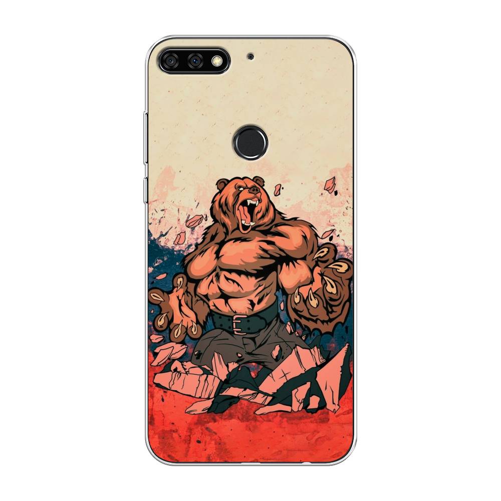 

Чехол Awog на Honor 7C Pro "Медведь с флагом РФ", Коричневый;синий;красный, 65550-2