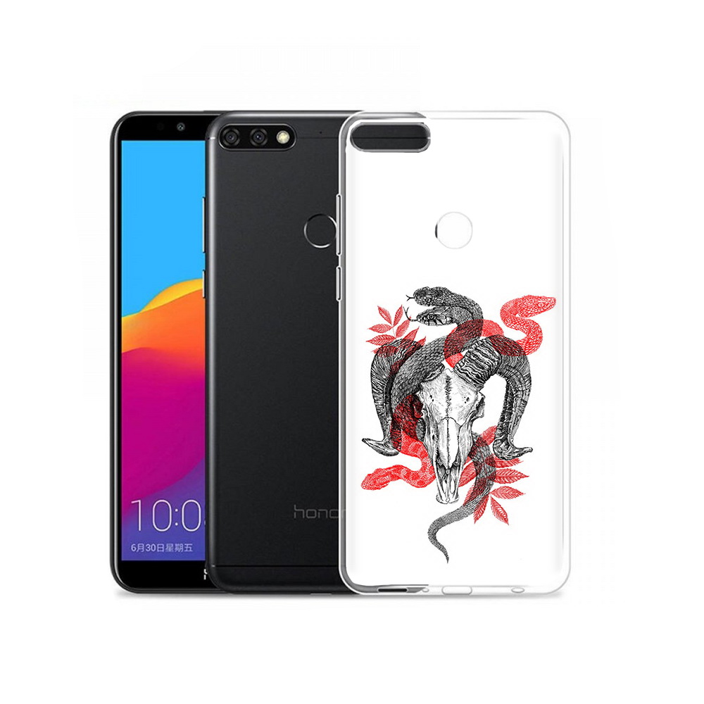 

Чехол MyPads Tocco для Honor 7C Pro змея в черепе рисунок (PT113786.47.365), Прозрачный, Tocco