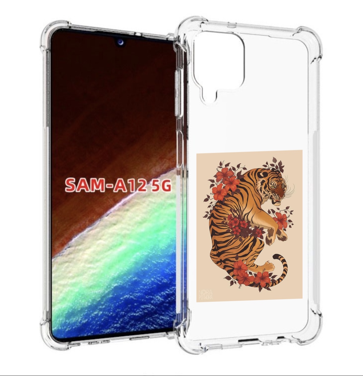 

Чехол MyPads злой-тигр-с-цветами для Samsung Galaxy A12 (SM-A125F) 2020/21, Прозрачный, Tocco