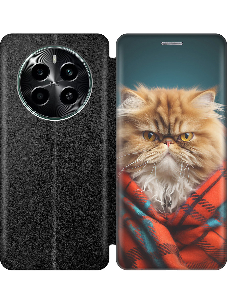 

Чехол-книжка на Realme 12 4g с принтом "Недовольный котик" черный, Черный;красный;синий, 783982012