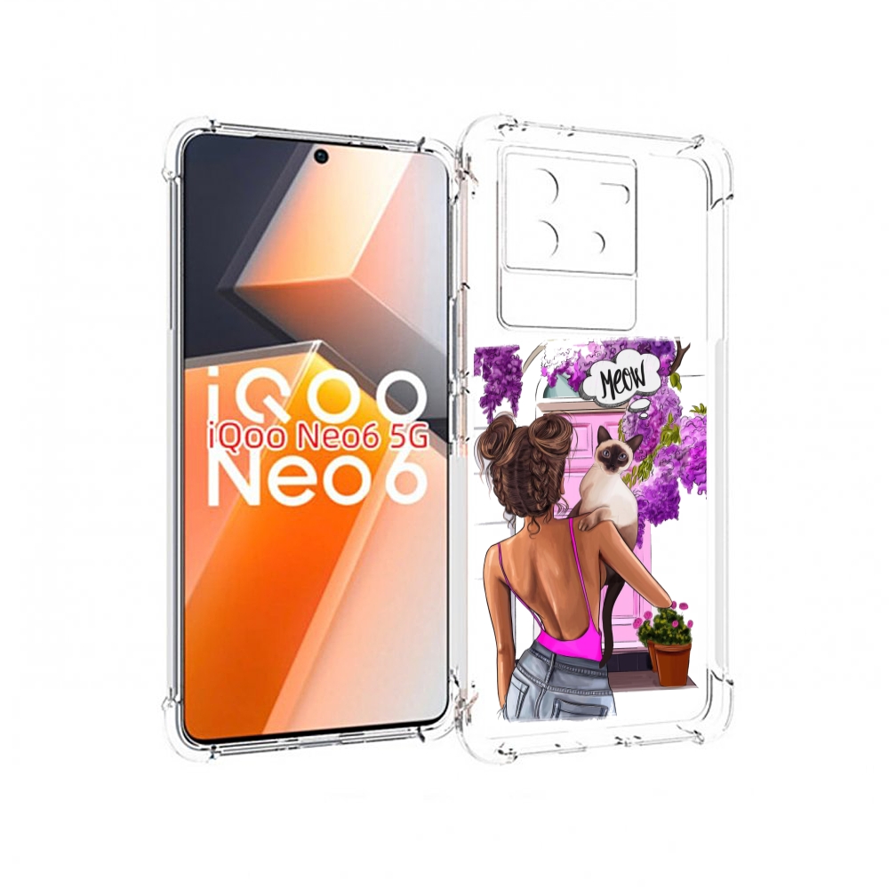 

Чехол MyPads Девушка-с-котиком женский для Vivo iQoo Neo 6 5G, Прозрачный, Tocco