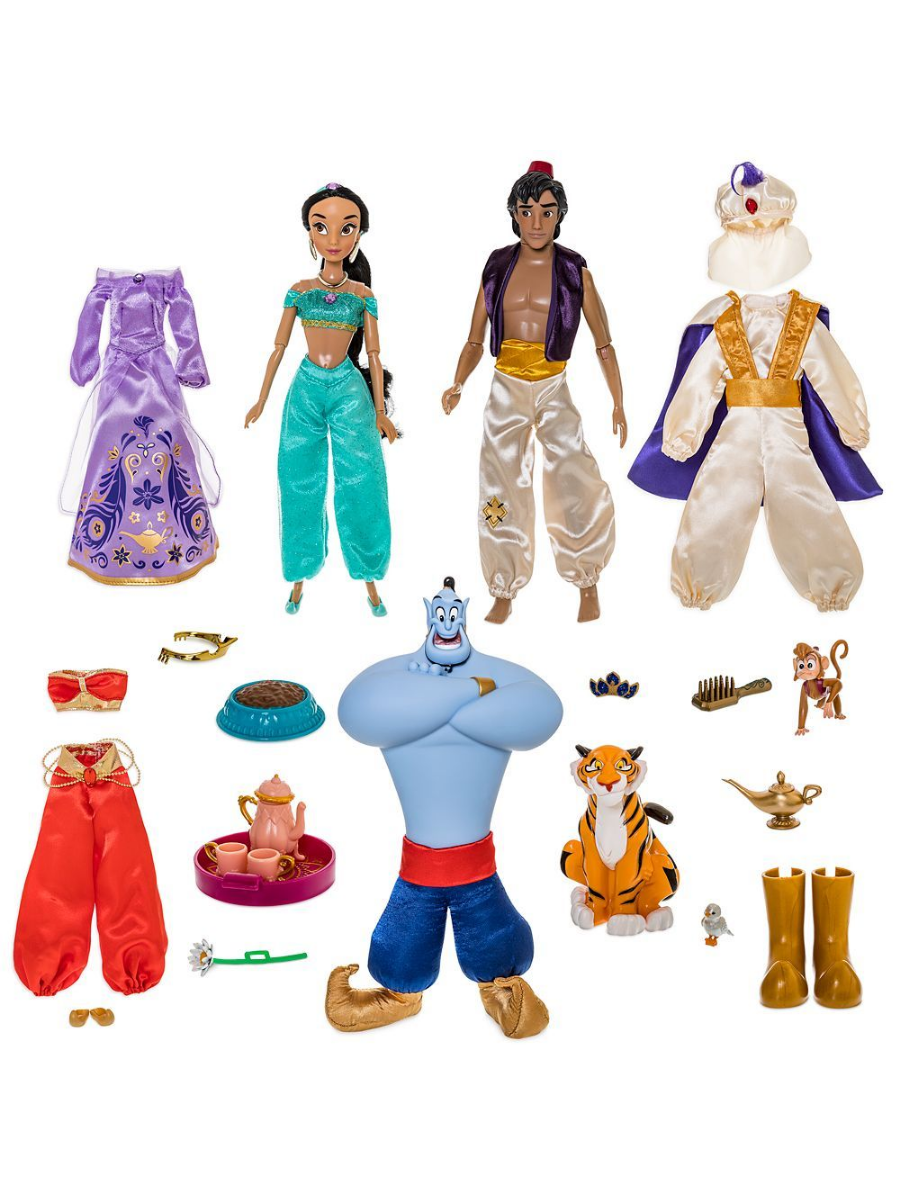 

Подарочный набор кукол Disney Store, Жасмин, Джин, Аладдин с одеждой и аксессуарами