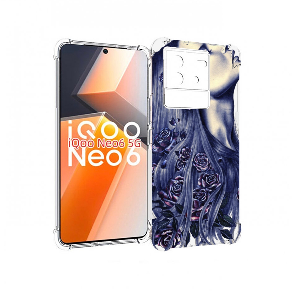 

Чехол MyPads Девушка с розами женский для Vivo iQoo Neo 6 5G, Прозрачный, Tocco