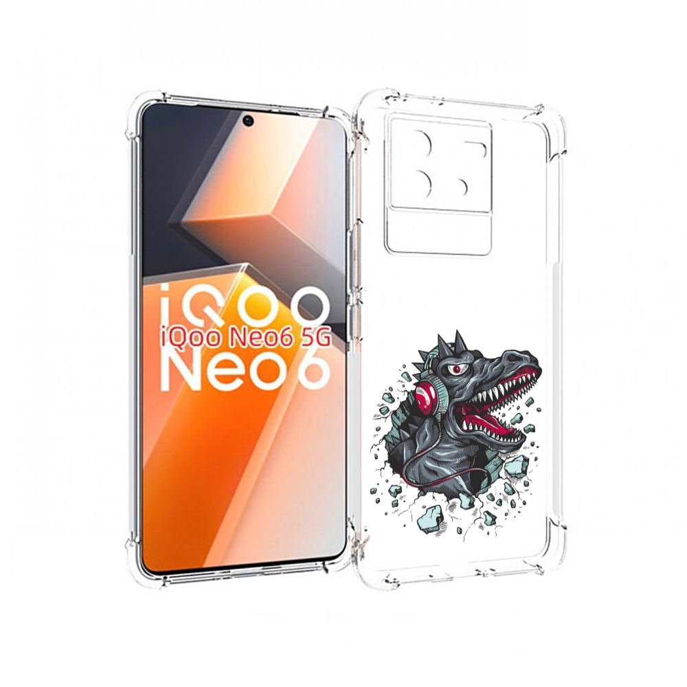 

Чехол MyPads Нарисованный динозавр в наушниках для Vivo iQoo Neo 6 5G, Прозрачный, Tocco