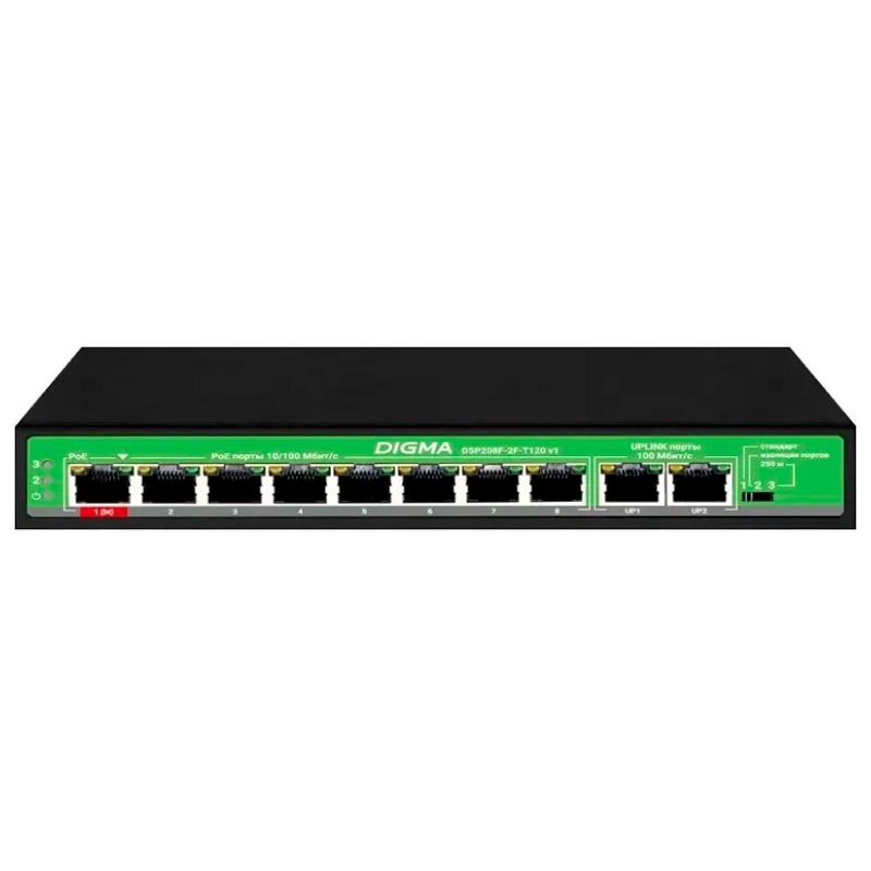

Коммутатор Digma DSP208F-2F-T120 черный, DSP208F-2F-T120