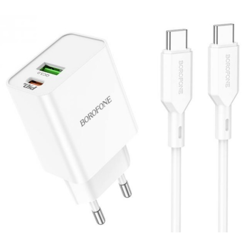 фото Сетевое зарядное устройство borofone ba69aaa type-c 1xusb, 1xusb type-c 3 а белый