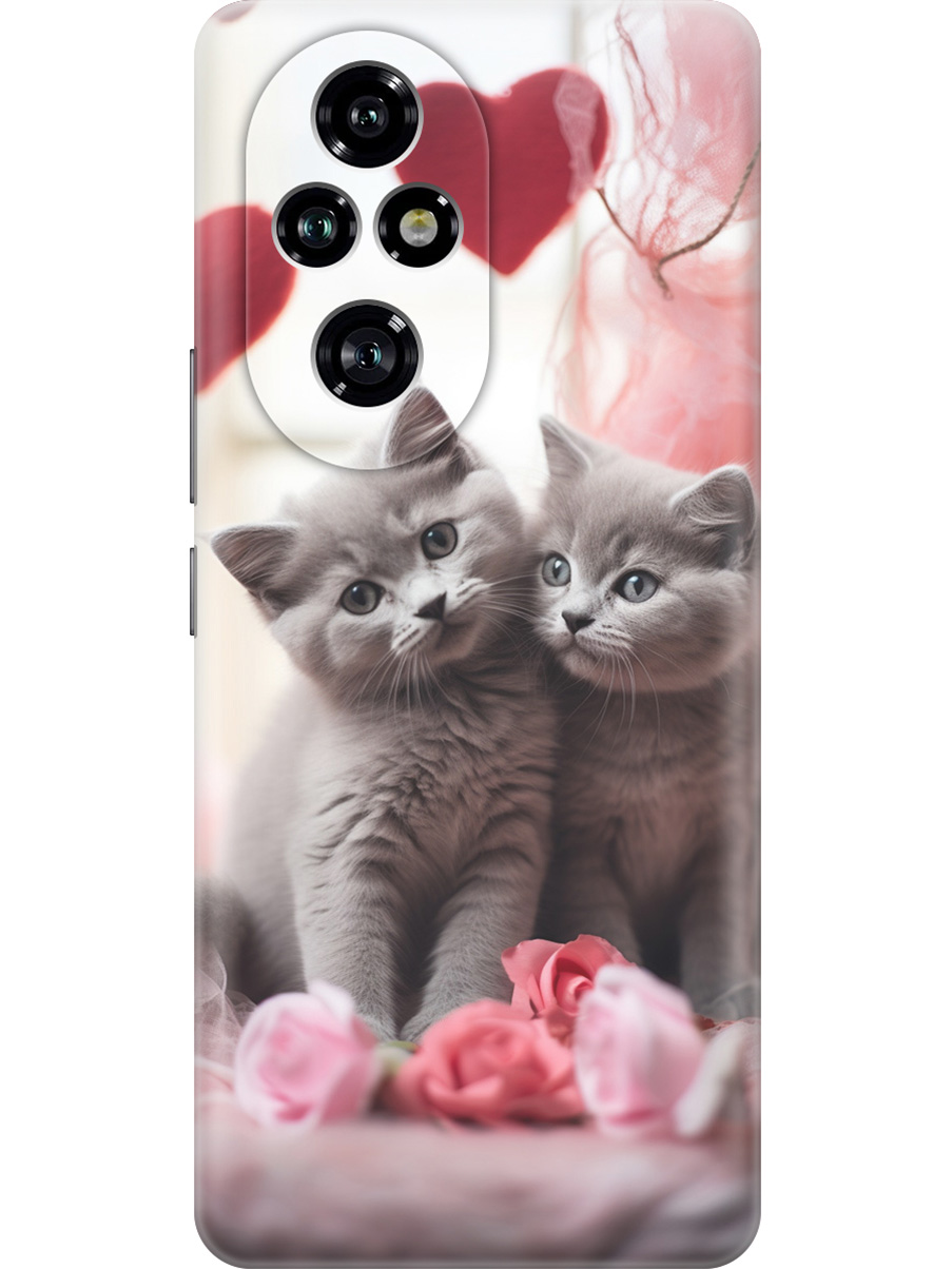 

Силиконовый чехол на Honor 200 pro с принтом "Котики и сердечки", Прозрачный;красный;серый, 783979691