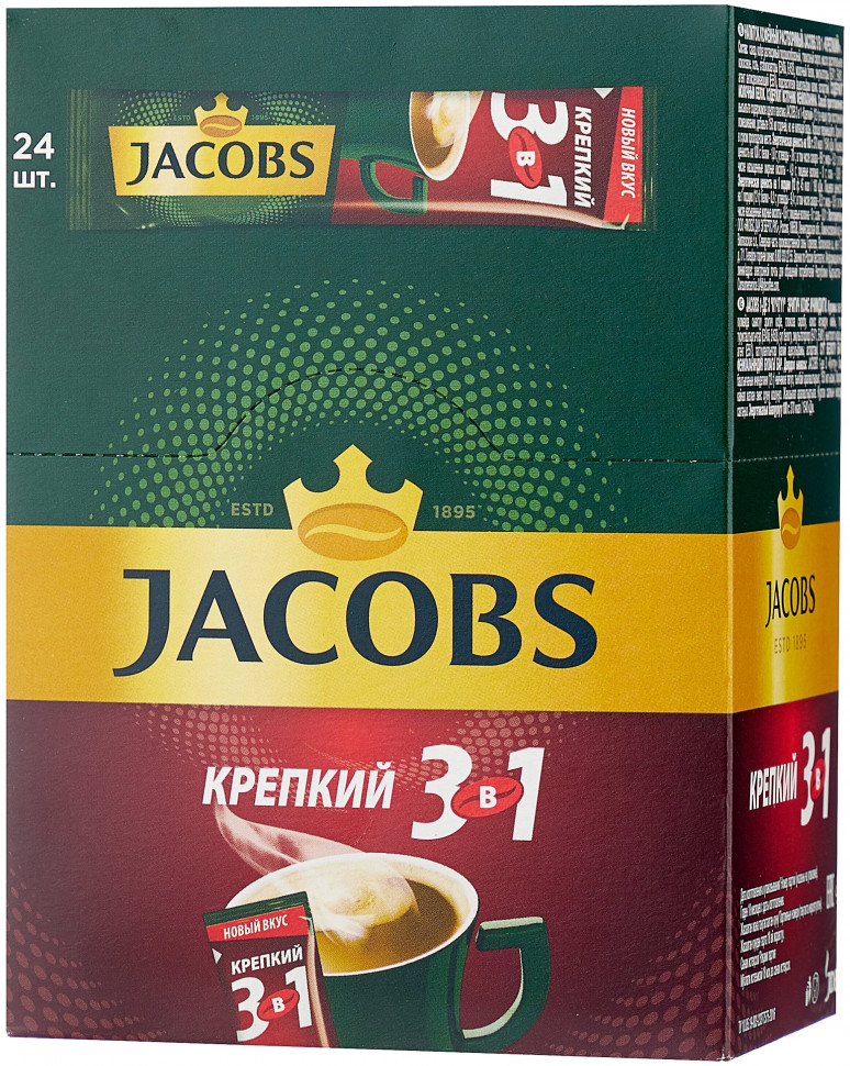 фото Кофе растворимый jacobs 3 в 1 крепкий, 24*12 г