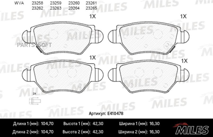 

Колодки Тормозные Opel Astra G 98>/Zafira 03>05 Задние Miles арт. E410478