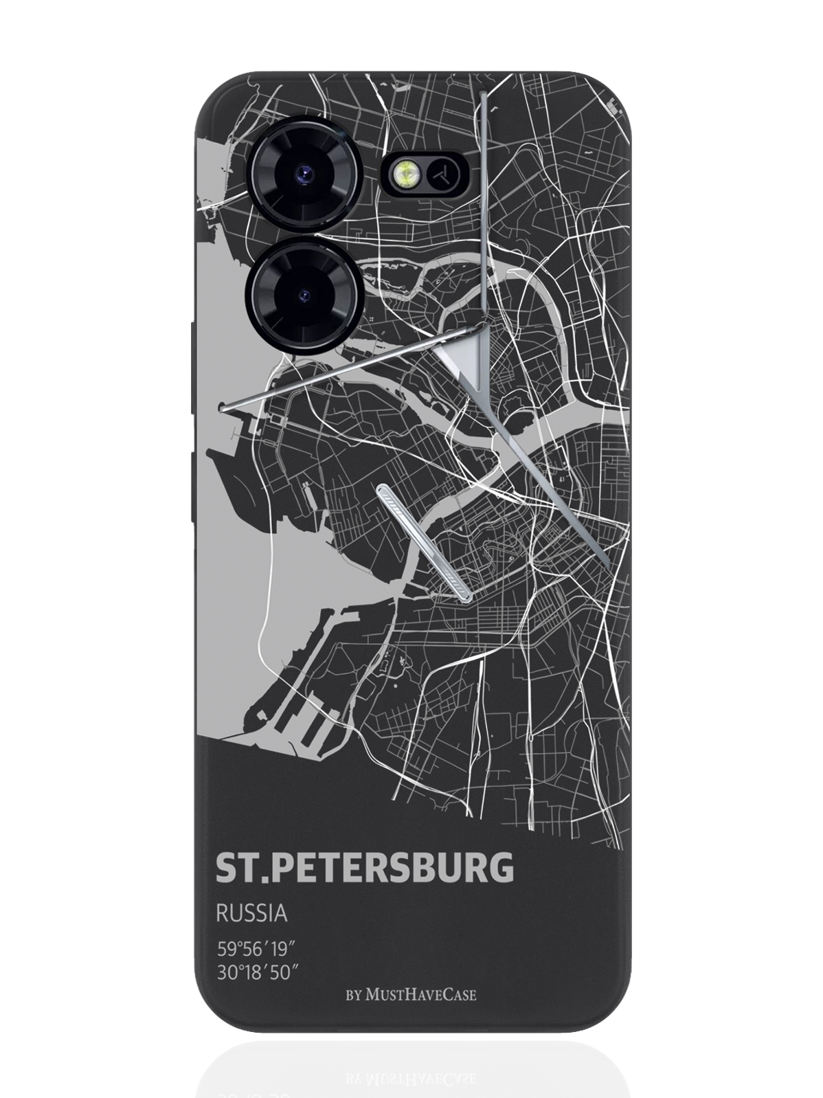 

Чехол для смартфона Tecno Pova 5 Pro Карта Санкт-Петербурга, Серый;черный, Tecno Pova 5 Pro