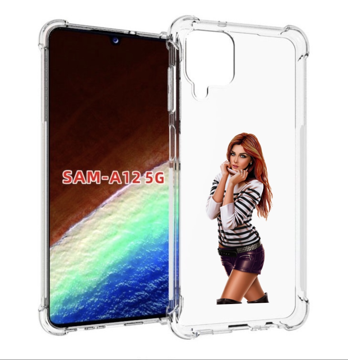 Чехол MyPads девушка-в-свитере-с-полоской для Samsung Galaxy A12 (SM-A125F) 2020/21