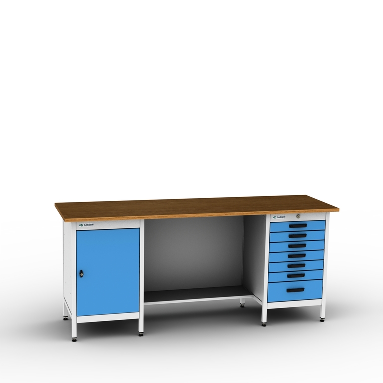 Тумба 7 ящиков Standart, без крышки, светло-серый каркас, светло-синие ящики, 7035+5015