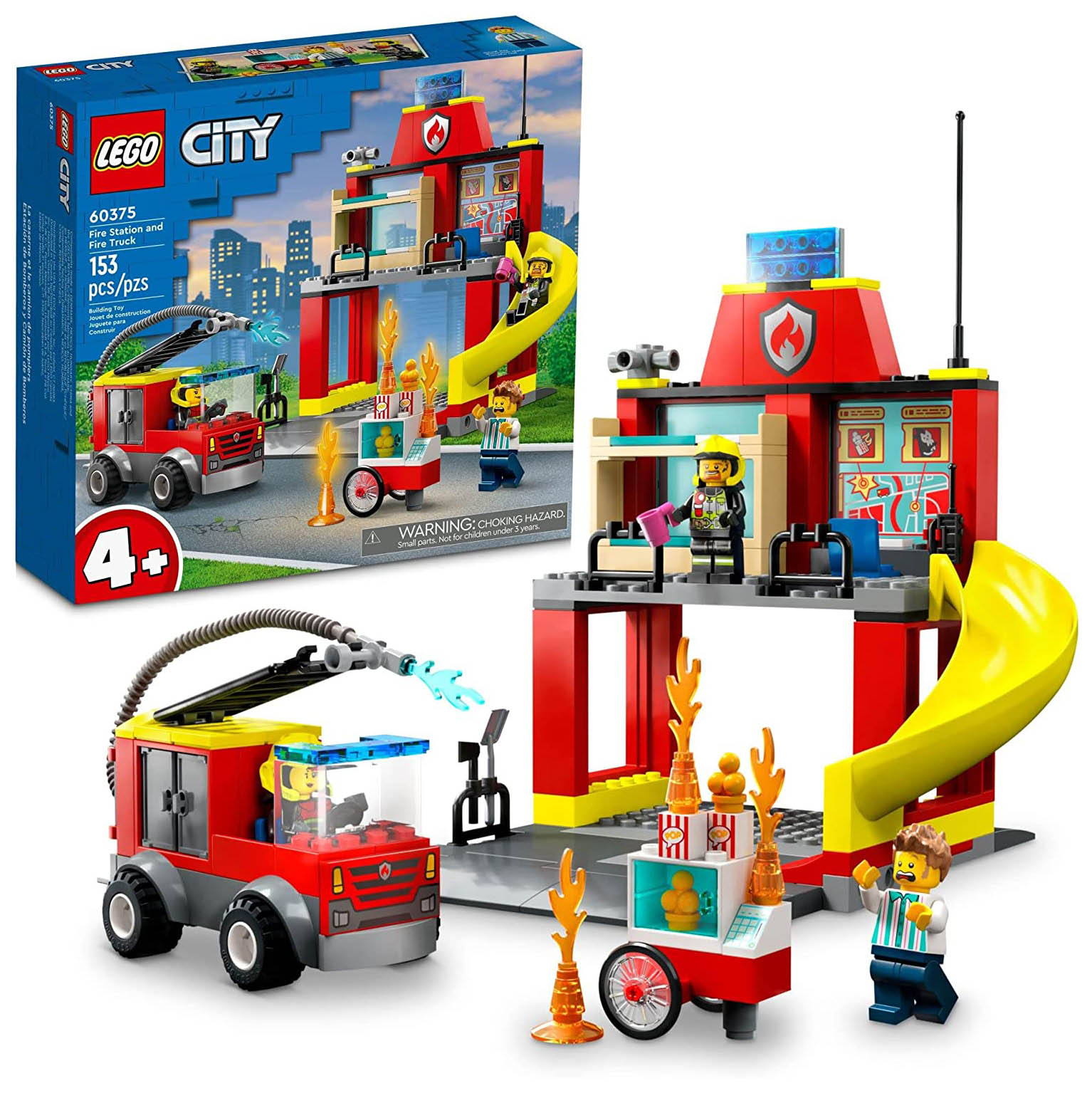 Конструктор LEGO City  Пожарная часть и пожарная машина, 153 детали, 60375 lego city строительные машины и кран с шаром для сноса 60391