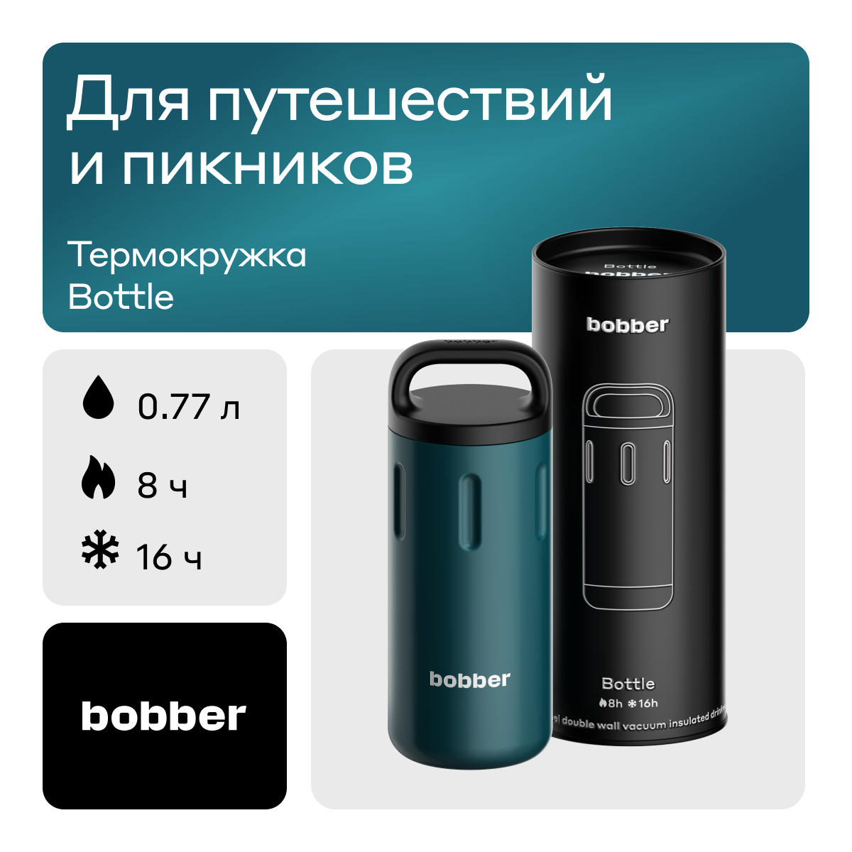 Термос Bobber Bottle 590 мл темно-бирюзовый сохраняет тепло до 8 часов 4131₽
