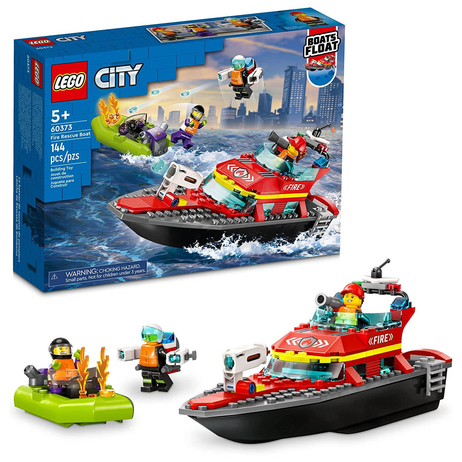 Конструктор LEGO City Пожарная спасательная лодка, 144 детали, 60373 конструктор lego city fire 60247 лесные пожарные