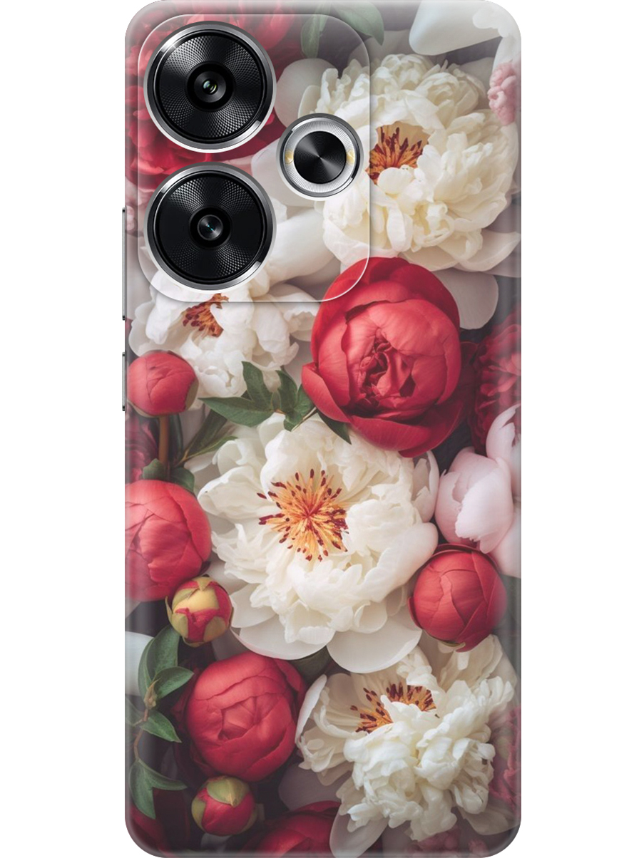 

Силиконовый чехол на Xiaomi Redmi Turbo 3, Poco F6 с принтом "Красно-белые пионы", Прозрачный;белый;красный, 783980821