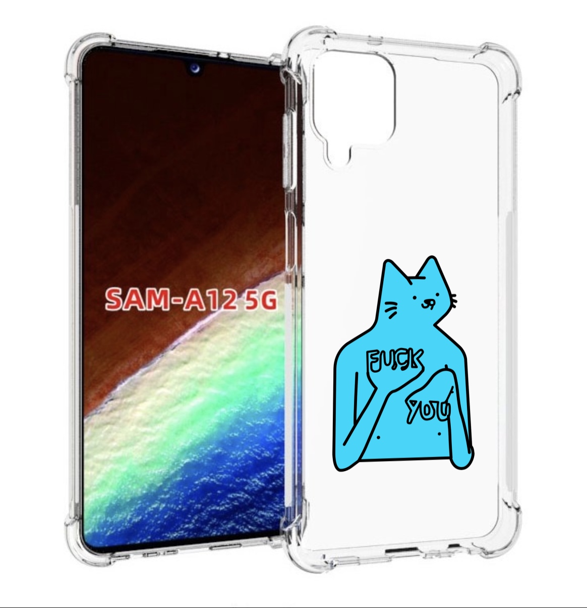 Чехол MyPads голубой-кот-фак-ю для Samsung Galaxy A12 (SM-A125F) 2020/21 Tocco