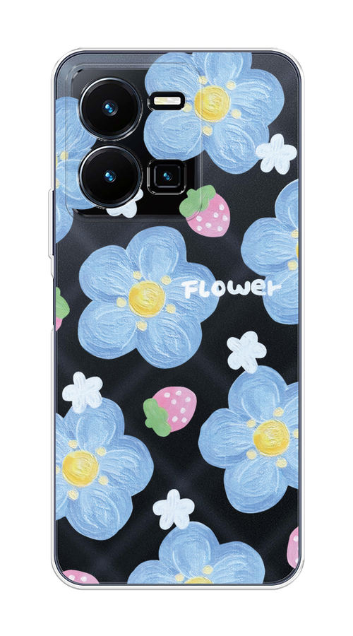 

Чехол на Vivo Y35 4G "Цветы и клубники", Прозрачный;голубой;белый, 267250-1