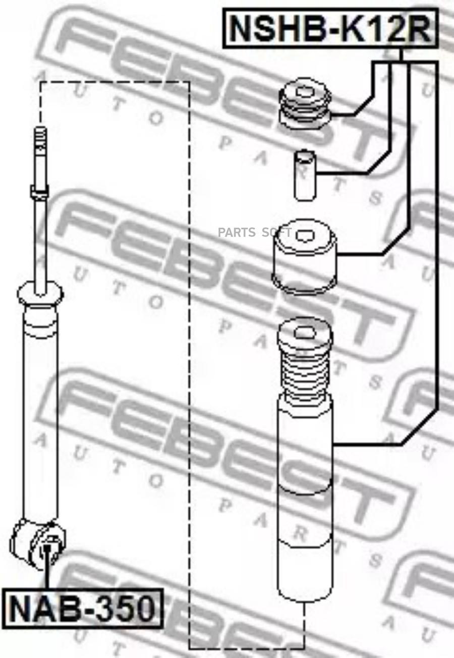 

FEBECT NAB350 NAB-350_сайлентблок заднего амортизатора!\ Nissan Tiida 1.6/1.8/1.5DCi 07>