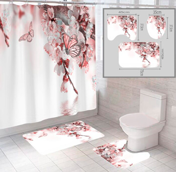 фото Комплект штора 180x180 и 2 коврика для ванной комнаты "цветы-3" sm-flwh12 santrade